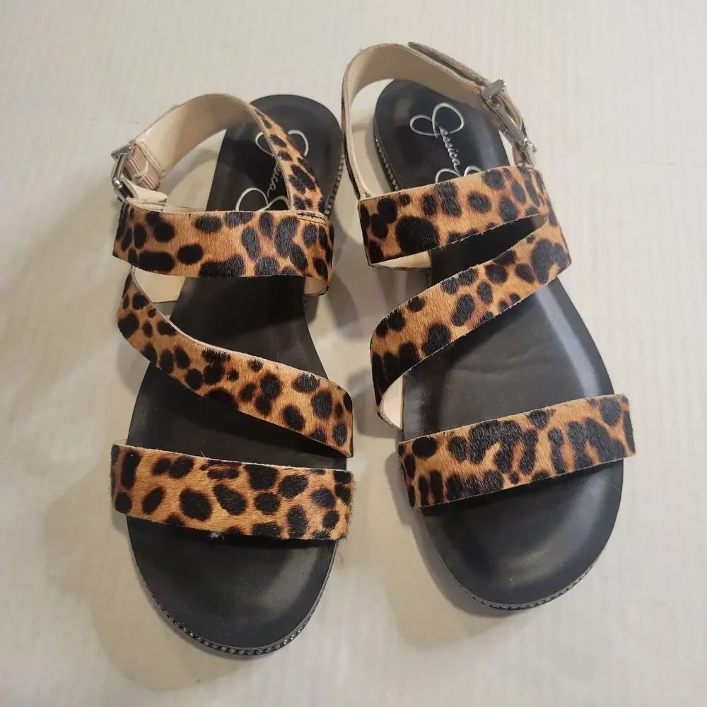 Jessica Simpson Braelyn Flat leopard print sandal with rhinestone trim sz. 7 - Picture 2 of 8